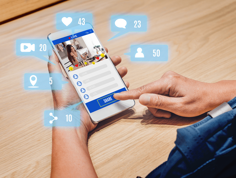 Person interacting with social media app